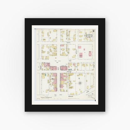 Old map wall art mockup — black gallery frame with white mat — Sanborn Fire Insurance Map from Mount Gilead, Morrow County, Ohio (1892), Sheet #0002