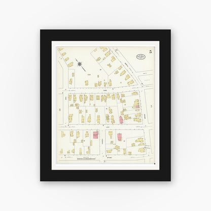 Old map wall art mockup — black gallery frame with white mat — Sanborn Fire Insurance Map from Pulaski, Oswego County, New York (1911), Sheet #0005