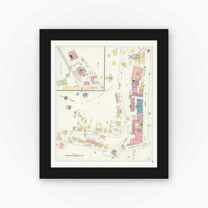 Old map wall art mockup — black gallery frame with white mat — Sanborn Fire Insurance Map from Peekskill, Westchester County, New York (1911), Sheet #0009