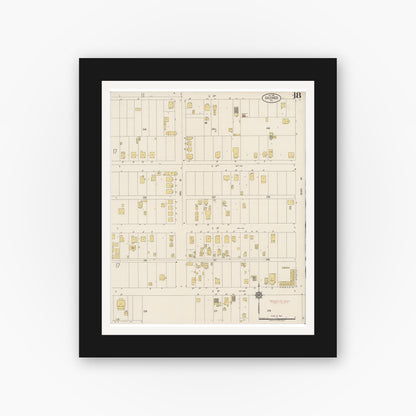 Old map wall art mockup — black gallery frame with white mat — Sanborn Fire Insurance Map from Calexico, Imperial County, California (1920), Sheet #0018