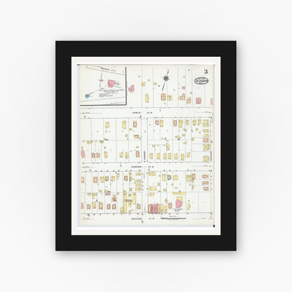 Old map wall art mockup — black gallery frame with white mat — Sanborn Fire Insurance Map from Dearborn, Wayne County, Michigan (1919), Sheet #0003