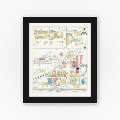 Old map wall art mockup — black gallery frame with white mat — Sanborn Fire Insurance Map from Mahanoy City, Schuylkill County, Pennsylvania (1920), Sheet #0010