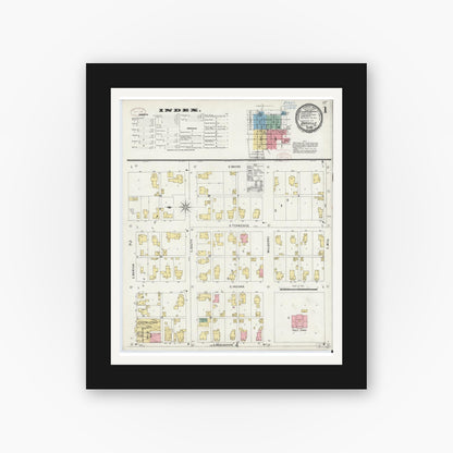 Old map wall art mockup — black gallery frame with white mat — Sanborn Fire Insurance Map from Danville, Hendricks County, Indiana (1898) - Complete Map Set