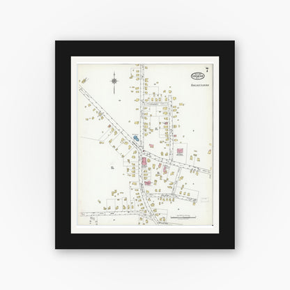 Old map wall art mockup — black gallery frame with white mat — Sanborn Fire Insurance Map from Coxsackie, Greene County, New York (1920), Sheet #0007