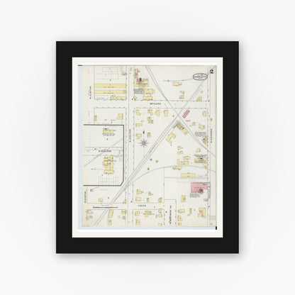 Old map wall art mockup — black gallery frame with white mat — Sanborn Fire Insurance Map from Charlotte, Eaton County, Michigan (1895), Sheet #0002