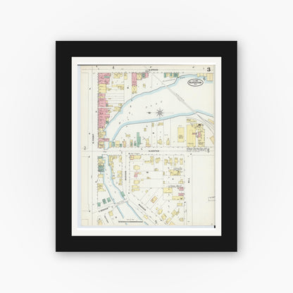 Old map wall art mockup — black gallery frame with white mat — Sanborn Fire Insurance Map from Beaver Dam, Dodge County, Wisconsin (1897), Sheet #0003