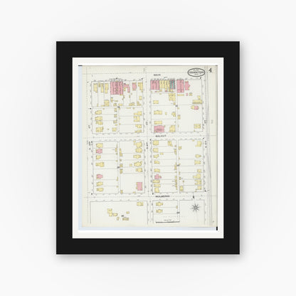 Old map wall art mockup — black gallery frame with white mat — Sanborn Fire Insurance Map from Coshocton, Coshocton County, Ohio (1893), Sheet #0004