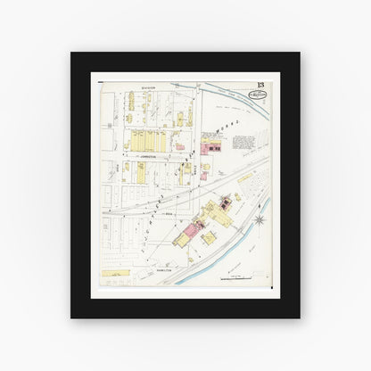 Old map wall art mockup — black gallery frame with white mat — Sanborn Fire Insurance Map from Fort Madison, Lee County, Iowa (1894), Sheet #0013