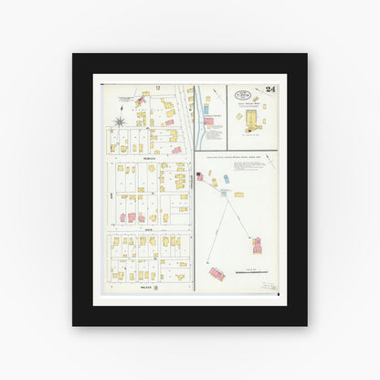 Old map wall art mockup — black gallery frame with white mat — Sanborn Fire Insurance Map from Tiffin, Seneca County, Ohio (1901), Sheet #0024