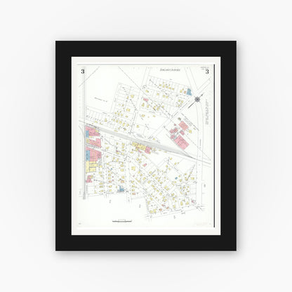 Old map wall art mockup — black gallery frame with white mat — Sanborn Fire Insurance Map from Morton, Tazewell County, Illinois (1940), Sheet #0003