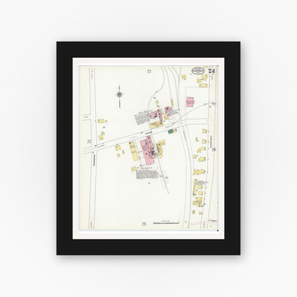 Old map wall art mockup — black gallery frame with white mat — Sanborn Fire Insurance Map from Gardner, Worcester County, Massachusetts (1909), Sheet #0024