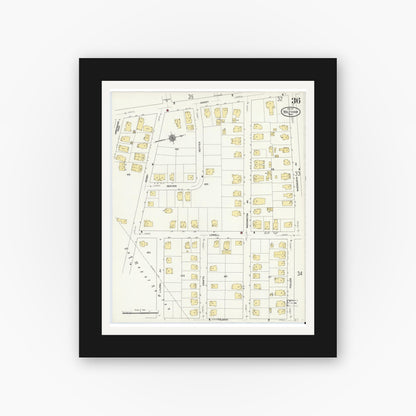 Old map wall art mockup — black gallery frame with white mat — Sanborn Fire Insurance Map from Waltham, Middlesex County, Massachusetts (1911), Sheet #0036
