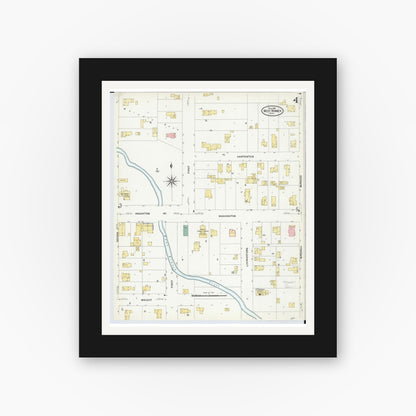Old map wall art mockup — black gallery frame with white mat — Sanborn Fire Insurance Map from West Branch, Ogemaw County, Michigan (1909), Sheet #0004