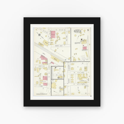 Old map wall art mockup — black gallery frame with white mat — Sanborn Fire Insurance Map from Hendersonville, Henderson County, North Carolina (1912), Sheet #0005