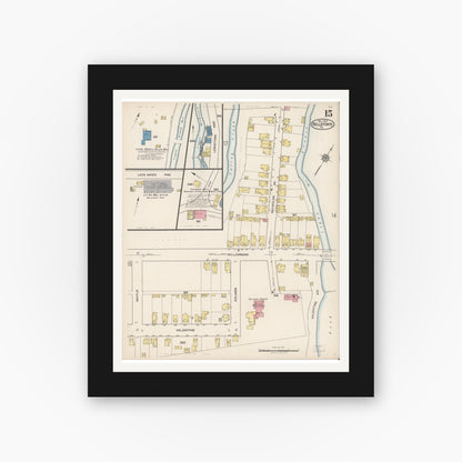 Old map wall art mockup — black gallery frame with white mat — Sanborn Fire Insurance Map from Bellefonte, Centre County, Pennsylvania (1922), Sheet #0015