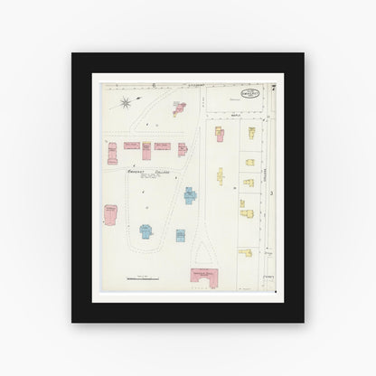 Old map wall art mockup — black gallery frame with white mat — Sanborn Fire Insurance Map from Amherst, Hampshire County, Massachusetts (1896), Sheet #0007