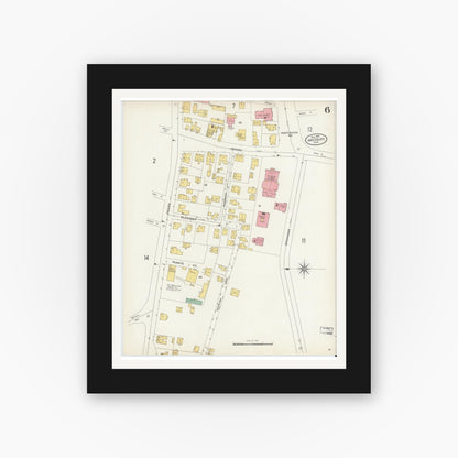 Old map wall art mockup — black gallery frame with white mat — Sanborn Fire Insurance Map from Amesbury, Essex County, Massachusetts (1904), Sheet #0006