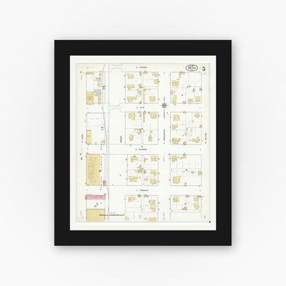 Old map wall art mockup — black gallery frame with white mat — Sanborn Fire Insurance Map from Bryan, Brazos County, Texas (1912), Sheet #0005