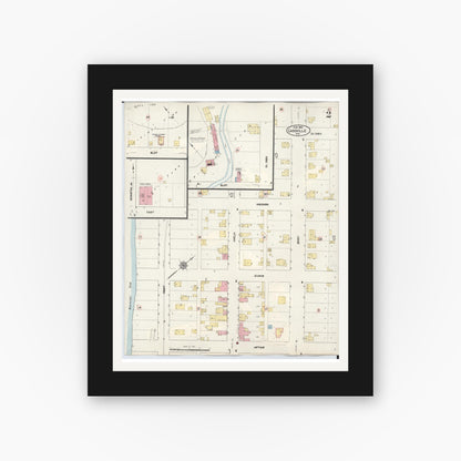 Old map wall art mockup — black gallery frame with white mat — Sanborn Fire Insurance Map from Cassville, Grant County, Wisconsin (1932), Sheet #0002