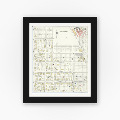 Old map wall art mockup — black gallery frame with white mat — Sanborn Fire Insurance Map from Marquette, Marquette County, Michigan (1917), Sheet #0020