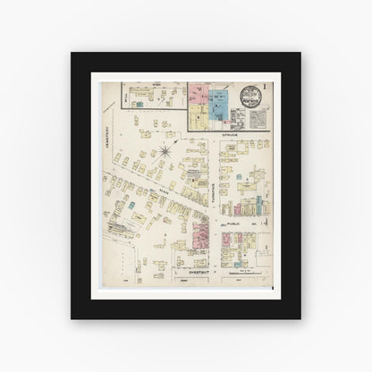 Old map wall art mockup — black gallery frame with white mat — Sanborn Fire Insurance Map from Montrose, Susquehanna County, Pennsylvania (1884) - Complete Map Set