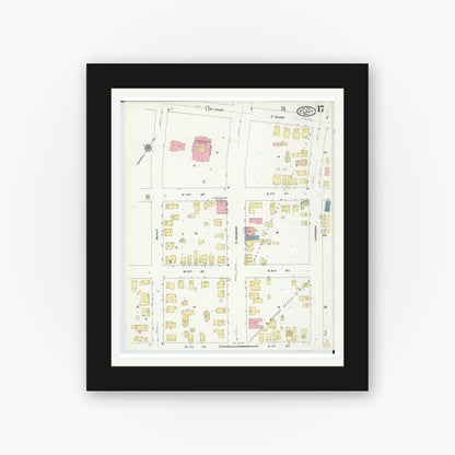 Old map wall art mockup — black gallery frame with white mat — Sanborn Fire Insurance Map from Flint, Genesee County, Michigan (1909), Sheet #0017