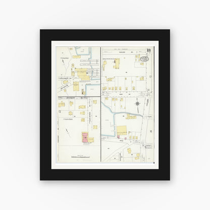 Old map wall art mockup — black gallery frame with white mat — Sanborn Fire Insurance Map from Nyack, Rockland County, New York. (1910), Sheet #0018