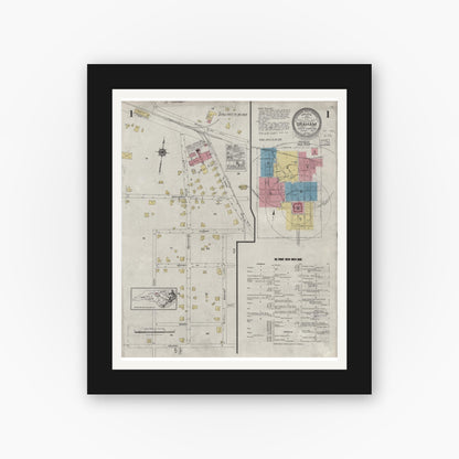 Old map wall art mockup — black gallery frame with white mat — Sanborn Fire Insurance Map from Graham, Alamance County, North Carolina (1924) - Complete Map Set