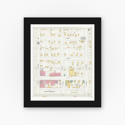 Old map wall art mockup — black gallery frame with white mat — Sanborn Fire Insurance Map from Colfax, McLean County, Illinois (1906), Sheet #0002