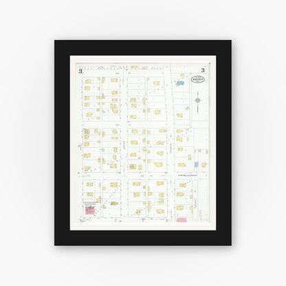 Old map wall art mockup — black gallery frame with white mat — Sanborn Fire Insurance Map from Winthrop, Sibley County, Minnesota (1930), Sheet #0003