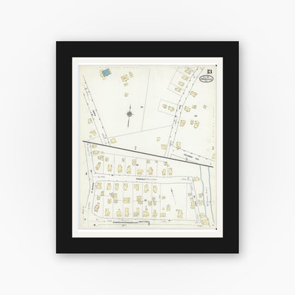 Old map wall art mockup — black gallery frame with white mat — Sanborn Fire Insurance Map from Granville, Washington County, New York (1912), Sheet #0013