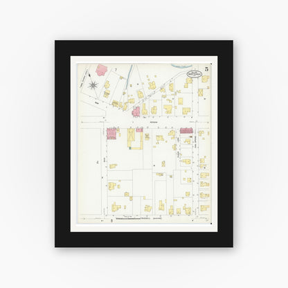 Old map wall art mockup — black gallery frame with white mat — Sanborn Fire Insurance Map from Fayetteville, Cumberland County, North Carolina (1908), Sheet #0005