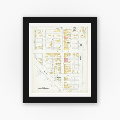 Old map wall art mockup — black gallery frame with white mat — Sanborn Fire Insurance Map from Washburn, Bayfield County, Wisconsin (1904), Sheet #0003