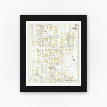 Old map wall art mockup — black gallery frame with white mat — Sanborn Fire Insurance Map from Bradford, McKean County, Pennsylvania (1899), Sheet #0014