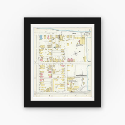 Old map wall art mockup — black gallery frame with white mat — Sanborn Fire Insurance Map from Sunbury, Northumberland County, Pennsylvania (1907), Sheet #0006