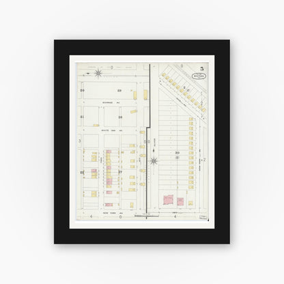 Old map wall art mockup — black gallery frame with white mat — Sanborn Fire Insurance Map from Whiting, Lake County, Indiana (1896), Sheet #0005