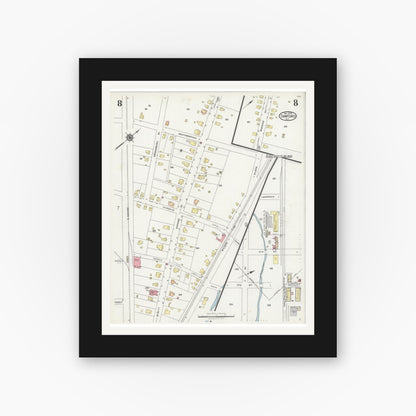 Old map wall art mockup — black gallery frame with white mat — Sanborn Fire Insurance Map from Sanford, Lee County, North Carolina (1925), Sheet #0008