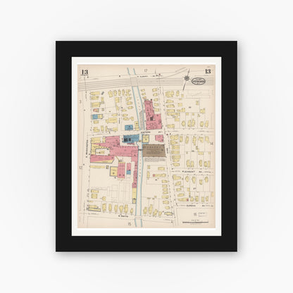 Old map wall art mockup — black gallery frame with white mat — Sanborn Fire Insurance Map from Herkimer, Herkimer County, New York (1923), Sheet #0013