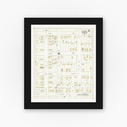 Old map wall art mockup — black gallery frame with white mat — Sanborn Fire Insurance Map from Brainerd, Crow Wing County, Minnesota (1913), Sheet #0017