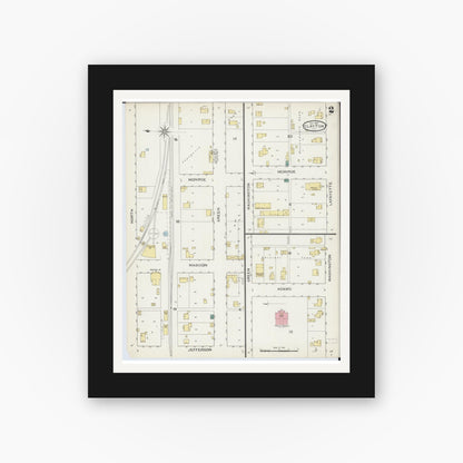 Old map wall art mockup — black gallery frame with white mat — Sanborn Fire Insurance Map from Clayton, Adams County, Illinois (1893), Sheet #0002