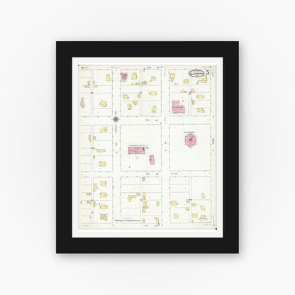 Old map wall art mockup — black gallery frame with white mat — Sanborn Fire Insurance Map from Alexandria, Douglas County, Minnesota (1909), Sheet #0005