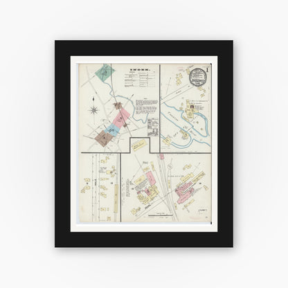 Old map wall art mockup — black gallery frame with white mat — Sanborn Fire Insurance Map from Bridgewater, Plymouth County, Massachusetts (1891) - Complete Map Set