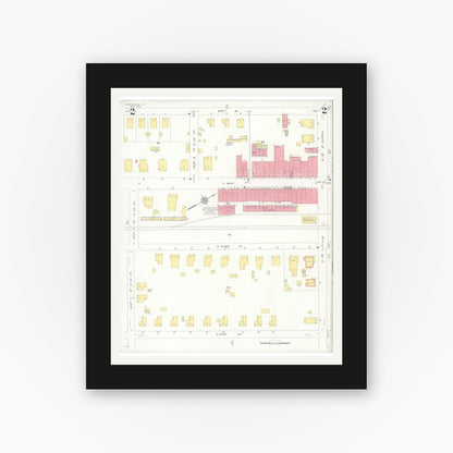 Old map wall art mockup — black gallery frame with white mat — Sanborn Fire Insurance Map from Kannapolis, Rowan And Cabarrus Counties, North Carolina (1932), Sheet #0002
