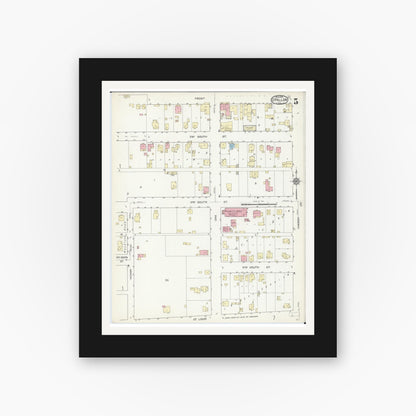 Old map wall art mockup — black gallery frame with white mat — Sanborn Fire Insurance Map from O'Fallon, Saint Clair County, Illinois (1914), Sheet #0005