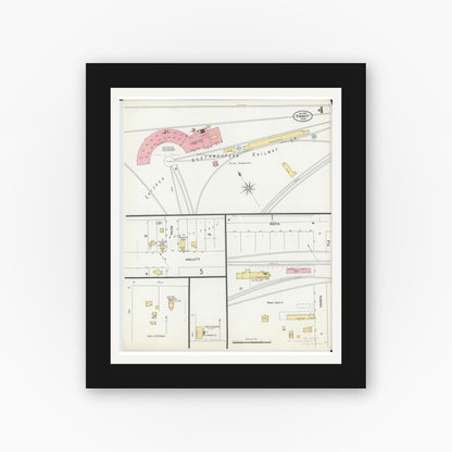 Old map wall art mockup — black gallery frame with white mat — Sanborn Fire Insurance Map from Tracy, Lyon County, Minnesota (1899), Sheet #0004