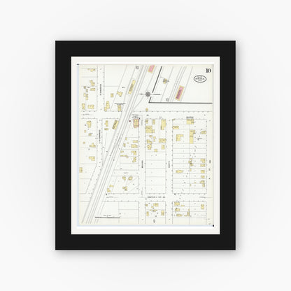 Old map wall art mockup — black gallery frame with white mat — Sanborn Fire Insurance Map from Anoka, Anoka County, Minnesota (1911), Sheet #0010