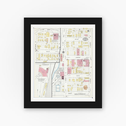 Old map wall art mockup — black gallery frame with white mat — Sanborn Fire Insurance Map from Virginia, Saint Louis County, Minnesota (1915), Sheet #0006