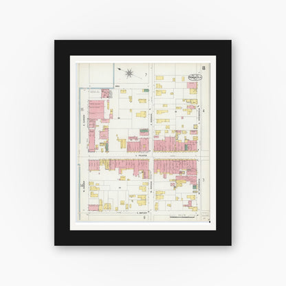 Old map wall art mockup — black gallery frame with white mat — Sanborn Fire Insurance Map from Pensacola, Escambia County, Florida (1903), Sheet #0008