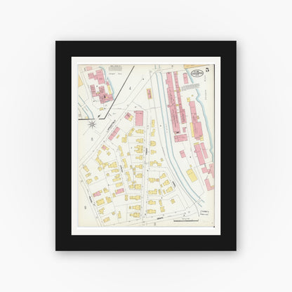 Old map wall art mockup — black gallery frame with white mat — Sanborn Fire Insurance Map from Chicopee, Hampden County, Massachusetts (1902), Sheet #0005