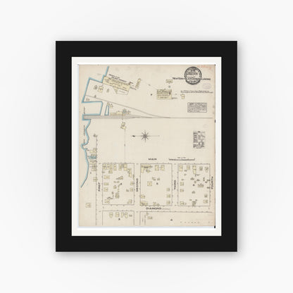 Old map wall art mockup — black gallery frame with white mat — Sanborn Fire Insurance Map from New York Landing, Contra Costa County, California (1884), Sheet #0001